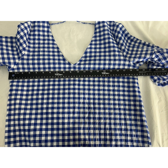 Cottage feminine Boutique White‎ Birch Double Bell Sleeve Gingham Plaid Top Sz M - Picture 4 of 6